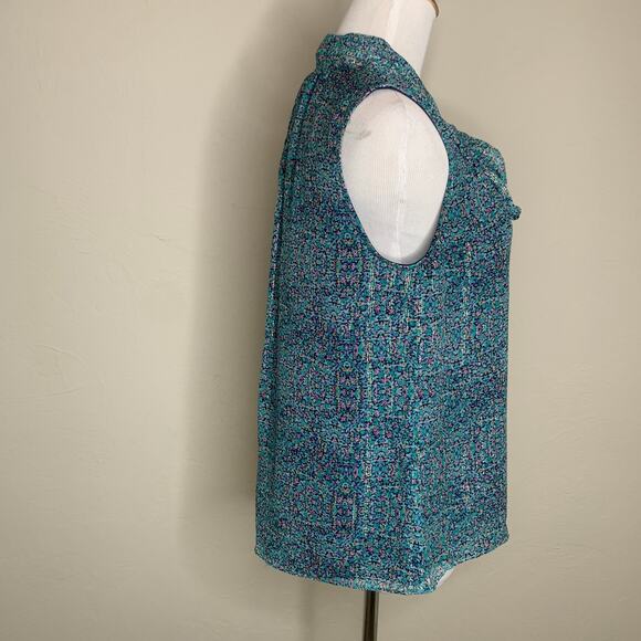 Rebecca Taylor Green Floral Chiffon Blouse Tie Neck Sz 4 - Picture 4 of 9